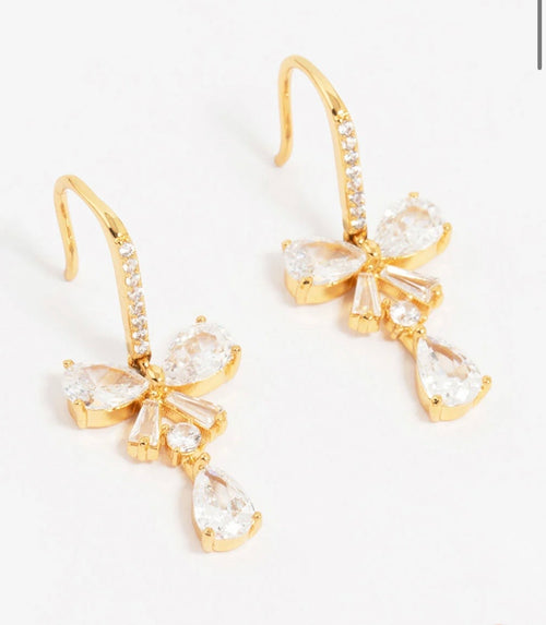 Gold Plated Cubic Zirconia Bow Teardrop Earrings